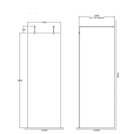 BGPAF070 Hudson Reed 700mm Freestanding Wetroom Screen with Black Support Arms (2)