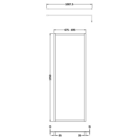 WRFBB1970 Hudson Reed 700mm Full Outer Frame Wetroom Screen in Brushed Brass Line Drawing