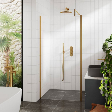 WRSOBB70 Hudson Reed 700mm Outer Frame Brushed Brass Wetroom Screen and Support Bar Lifestyle