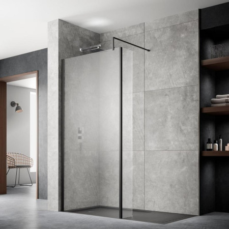 WRSBP70 Hudson Reed 700mm Wetroom Screen with Black Profile and Support Bar Lifestyle