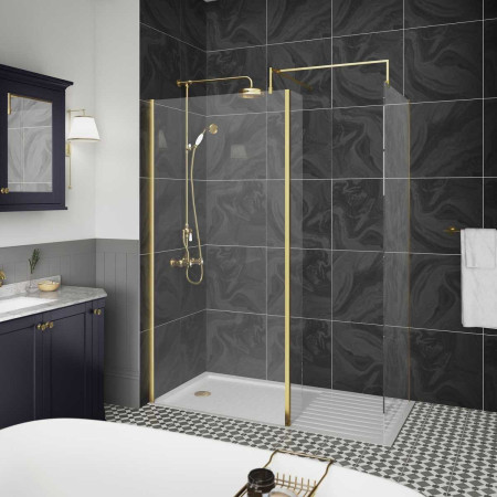 WRSBB70 Hudson Reed WRSBB10 and WRSBB70 Combined Brushed Brass Profile Shower Screens