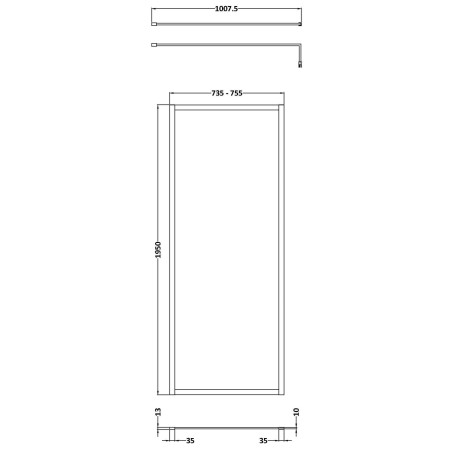 WRFBB1976 Hudson Reed 760mm Full Outer Frame Wetroom Screen in Brushed Brass Line Drawing