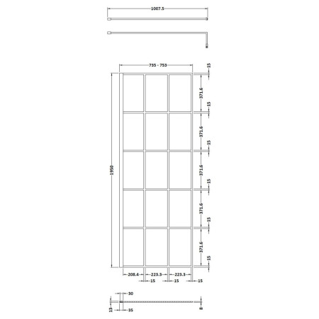 WRSF076 Hudson Reed 760mm Wetroom Screen with Black Profile and Support Bar (2)