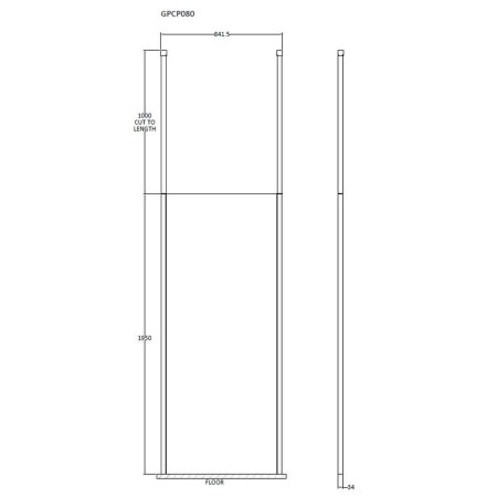 BGPCP080 Hudson Reed 800mm Freestanding Black Wetroom Screen with Two Ceiling Posts Line Drawing