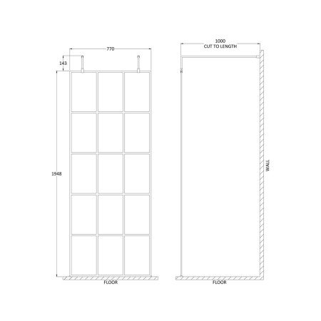 BFAF080 Hudson Reed 800mm Freestanding Wetroom Screen with Black Support Arms (2)