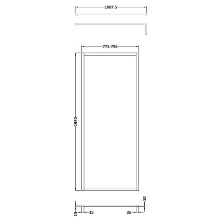 WRFBP1980 Hudson Reed 800mm Full Outer Frame Wetroom Screen in Matt Black Line Drawing
