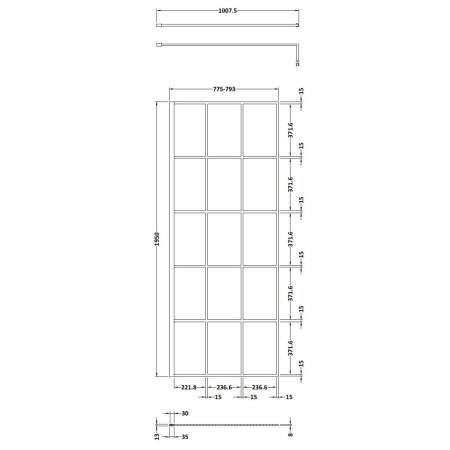 WRSF080 Hudson Reed 800mm Wetroom Screen with Black Profile and Support Bar (2)