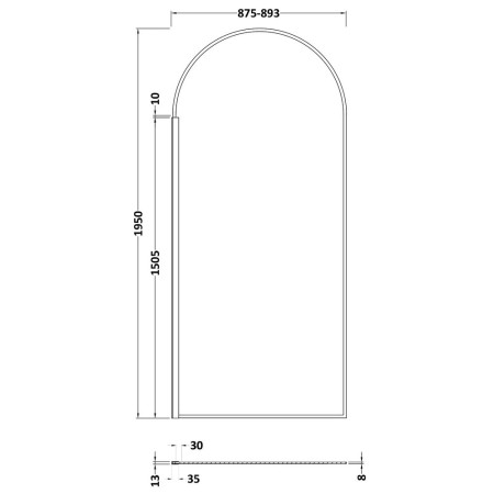 WRSRBP90 Hudson Reed 900mm Arched Black Wetroom Screen Line Drawing