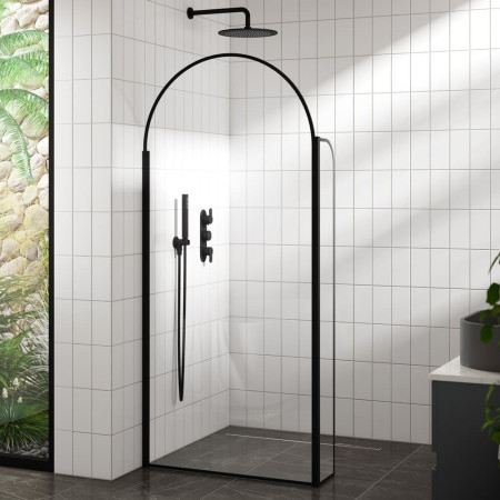 WRSRBP90 Hudson Reed 900mm Arched Black Wetroom Screen with Return Screen