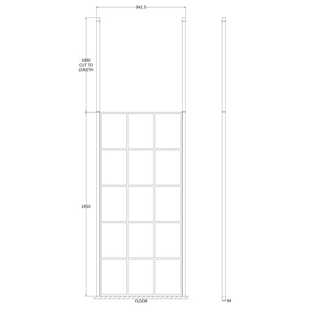 BFCP090 Hudson Reed 900mm Freestanding Black Wetroom Screen Framed with Two Ceiling Posts (2)