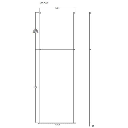 BGPCP090 Hudson Reed 900mm Freestanding Black Wetroom Screen with Two Ceiling Posts (2)
