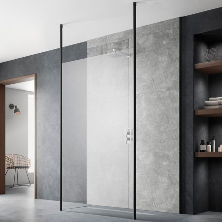 BGPCP090 Hudson Reed 900mm Freestanding Black Wetroom Screen with Two Ceiling Posts Lifestyle