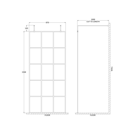 BFAF090 Hudson Reed 900mm Freestanding Wetroom Screen with Black Support Arms (2)