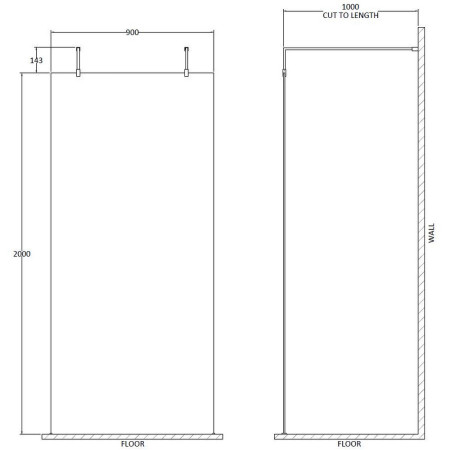 BGPAF090 Hudson Reed 900mm Freestanding Wetroom Screen with Black Support Arms (2)