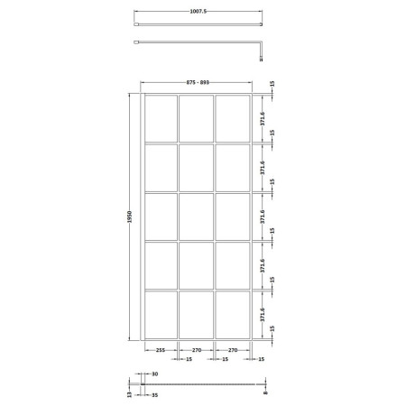 WRSF090 Hudson Reed 900mm Wetroom Screen with Black Profile and Support Bar (2)