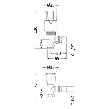 HT326 Hudson Reed Angled Thermostatic Radiator Valve Pack Line Drawing