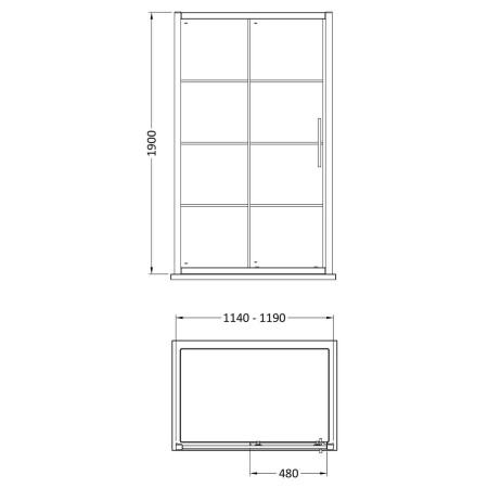 ADSL12-E8 Hudson Reed Apex 1200mm Black Sliding Shower Door Line Drawing