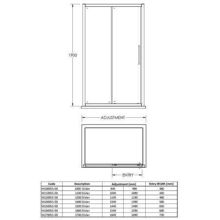 ADSL12-E8 Hudson Reed Apex 1200mm Black Sliding Shower Door (4)