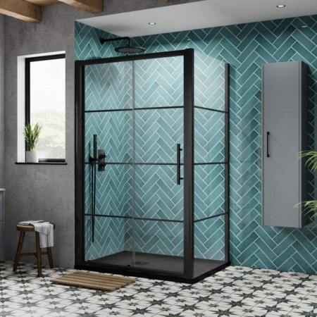 ADSL12-E8 Hudson Reed Apex 1200mm Black Sliding Shower Door with a Side Panel