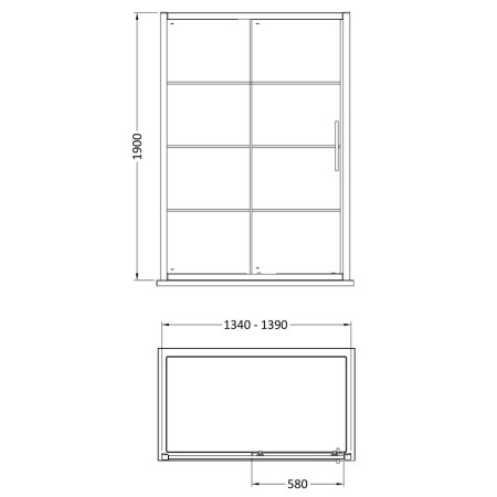 ADSL14-E8 Hudson Reed Apex 1400mm Black Sliding Shower Door Line Drawing