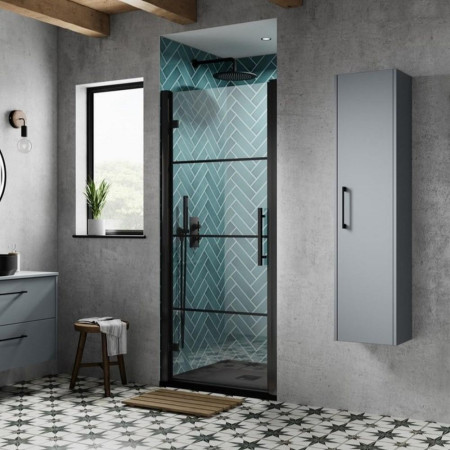 ADHD80-E8 Hudson Reed Apex 800mm Black Hinged Shower Door Lifestyle