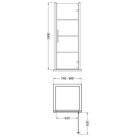 ADHD80-E8 Hudson Reed Apex 800mm Black Hinged Shower Door Line Drawing