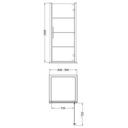 ADHD90-E8 Hudson Reed Apex 900mm Black Hinged Shower Door Line Drawing