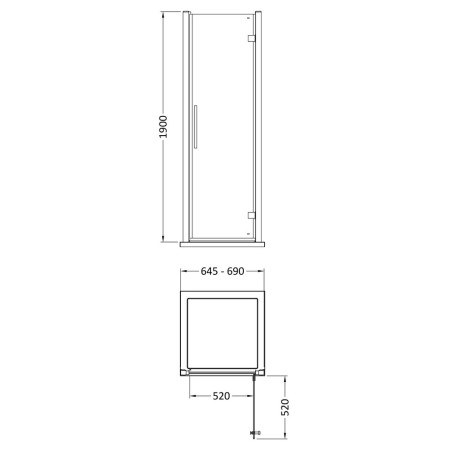 MH70-E8 Hudson Reed Apex Hinged Shower Door 700mm Line Drawing