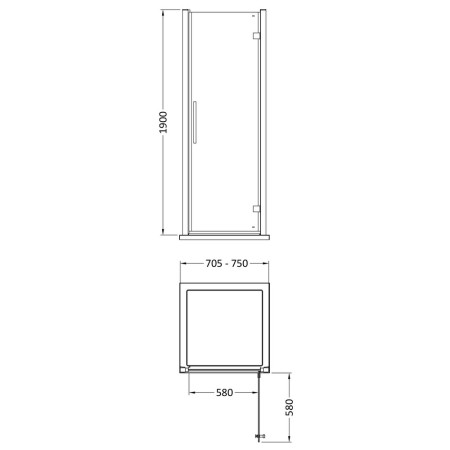 MH76-E8 Hudson Reed Apex Hinged Shower Door 760mm Line Drawing