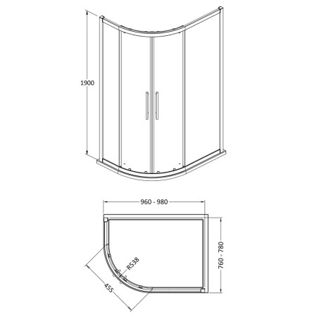 M1080Q-E8 Hudson Reed Apex Offset Quadrant Shower Enclosure 1000 x 800mm Line Drawing