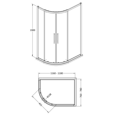 M1280Q-E8 Hudson Reed Apex Offset Quadrant Shower Enclosure 1200 x 800mm Line Drawing