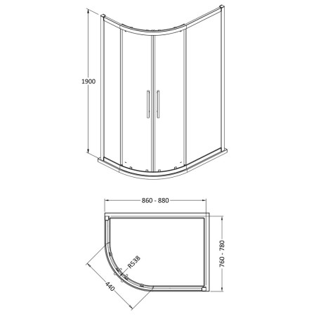 M9080Q-E8 Hudson Reed Apex Offset Quadrant Shower Enclosure 900 x 800mm Line Drawing