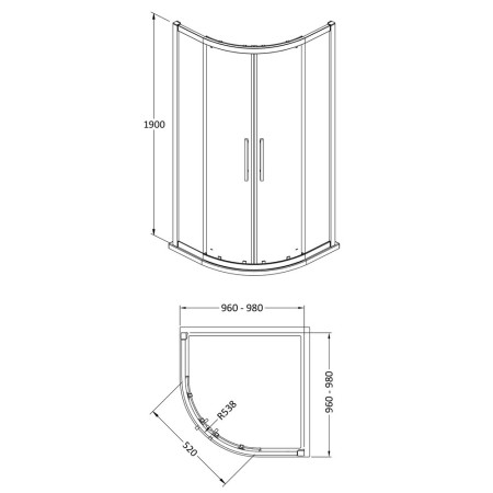 M1000Q-E8 Hudson Reed Apex Quadrant Shower Enclosure 1000 x 1000mm Line Drawing