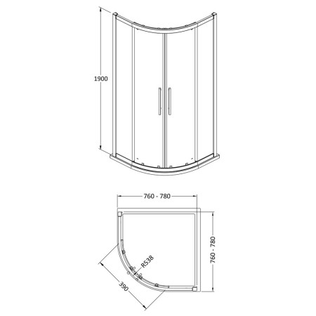 M800Q-E8 Hudson Reed Apex Quadrant Shower Enclosure 800 x 800mm Line Drawing