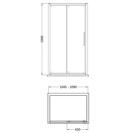 M1100SS-E8 Hudson Reed Apex Sliding Shower Door 1100mm Line Drawing