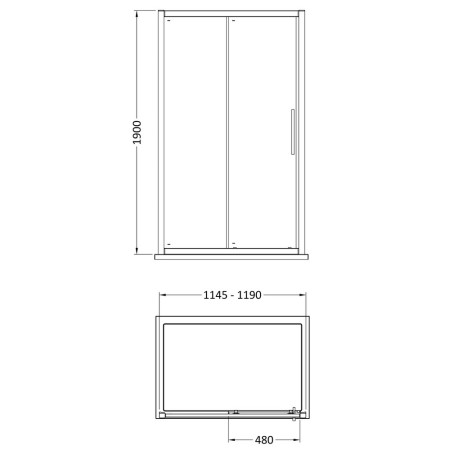 M1200SS-E8 Hudson Reed Apex Sliding Shower Door 1200mm Line Drawing