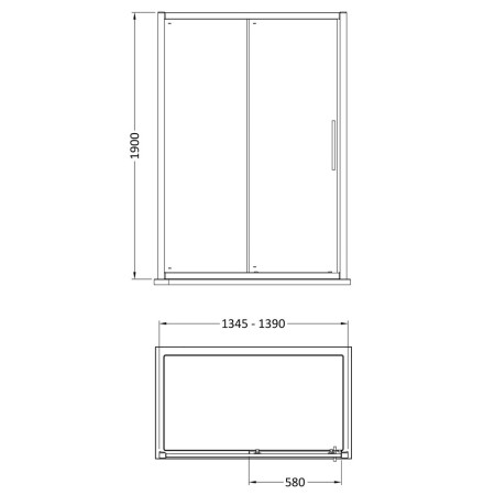 M1400SS-E8 Hudson Reed Apex Sliding Shower Door 1400mm Line Drawing