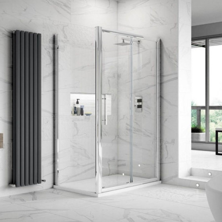 M1400SS-E8 Hudson Reed Apex Sliding Shower Door 1400mm with a Side Panel