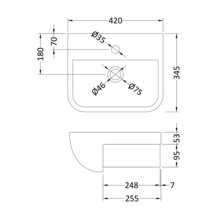 SRB004 Hudson Reed Aria 420mm Semi Recessed Basin 1TH (2)