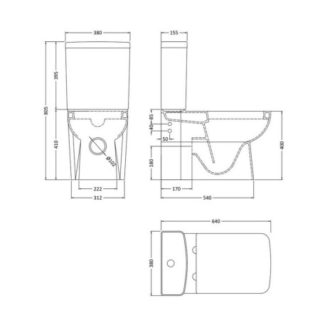CPC001 Hudson Reed Arlo Flush to Wall Pan with Cistern & Soft Close Seat Line Drawing