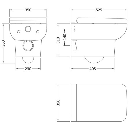CPA005 Hudson Reed Arlo Wall Hung Pan & Soft Close Seat Line Drawing