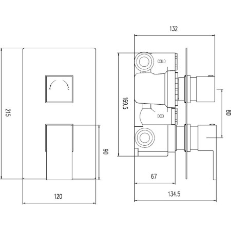 ART3210 Hudson Reed Art Twin Thermostatic Shower Valve Line Drawing