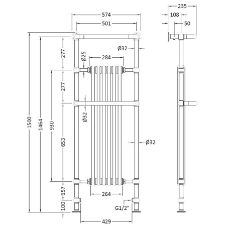 LDR008 Hudson Reed Brampton Floor Mounted Radiator Heated Towel Rail (2)