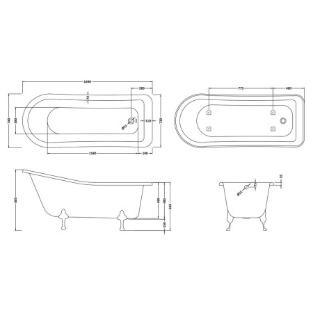 RL1690 Hudson Reed Brockley Single Ended Freestanding Slipper Bath 1700mm (3)