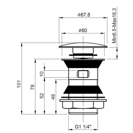 ER807 Hudson Reed Brushed Brass Push Button Basin Waste Line Drawing