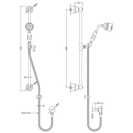 A8211 Hudson Reed Brushed Brass Traditional Slider Rail Kit Line Drawing