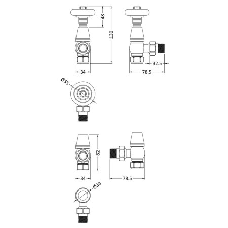RV202 Hudson Reed Chrome Camden Thermostatic Radiator Valve Pack (2)