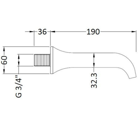 BC300 Hudson Reed Chrome Wall Mounted Bath Spout Line Drawing