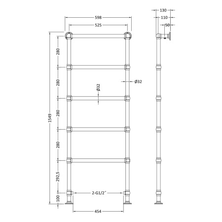 HL355 Hudson Reed Countess Chrome Floor Mounted Heated Towel Rail (2)