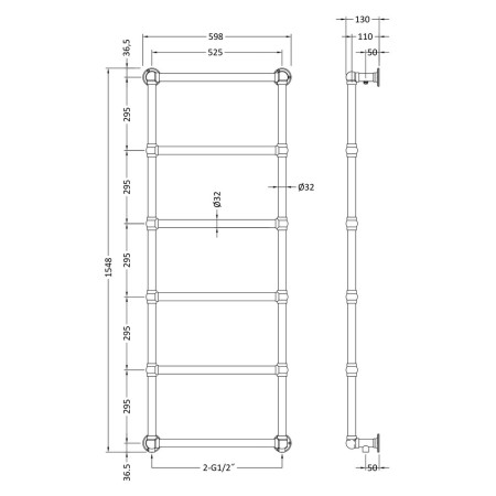 HL354 Hudson Reed Countess Wall Mounted Heated Towel Rail (2)